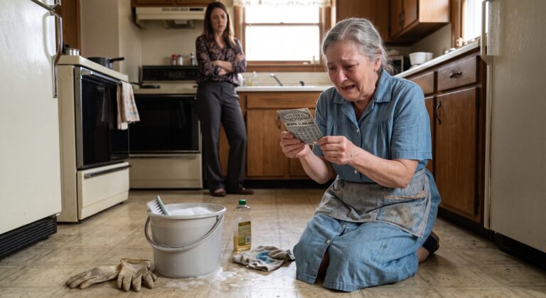 🧹 Su hija la obligaba a limpiar el piso para «ganarse la comida», pero un boleto de lotería lo cambió todo 💸