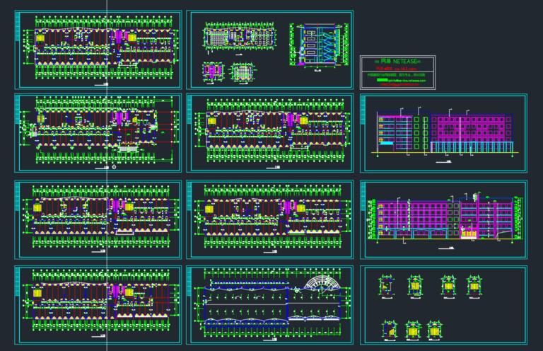 Proyectos habitacionales en AutoCAD gratis con planos arquitectónicos, plantas, cortes y fachadas de un edificio multifamiliar.